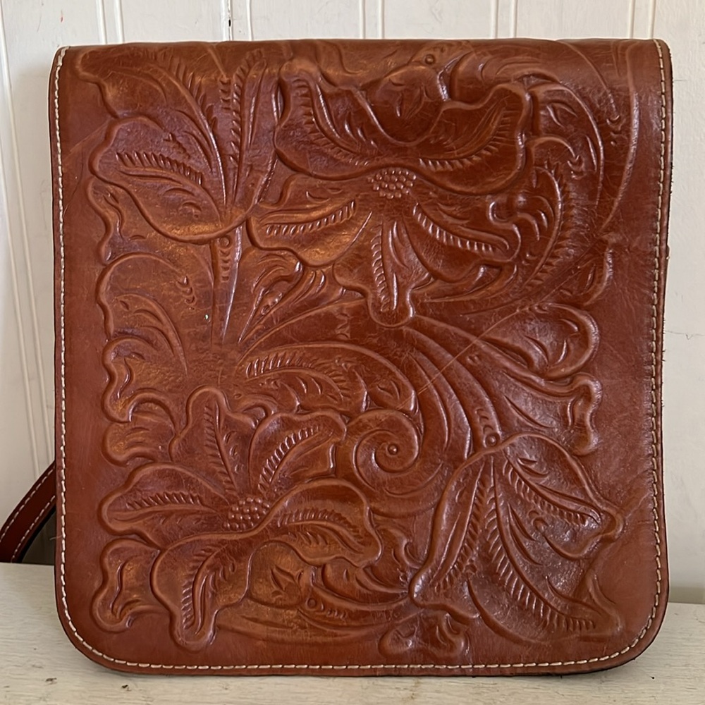 Patricia Nash Floral Tooled Leather Granada Crossbody Flap Bag (Brown)